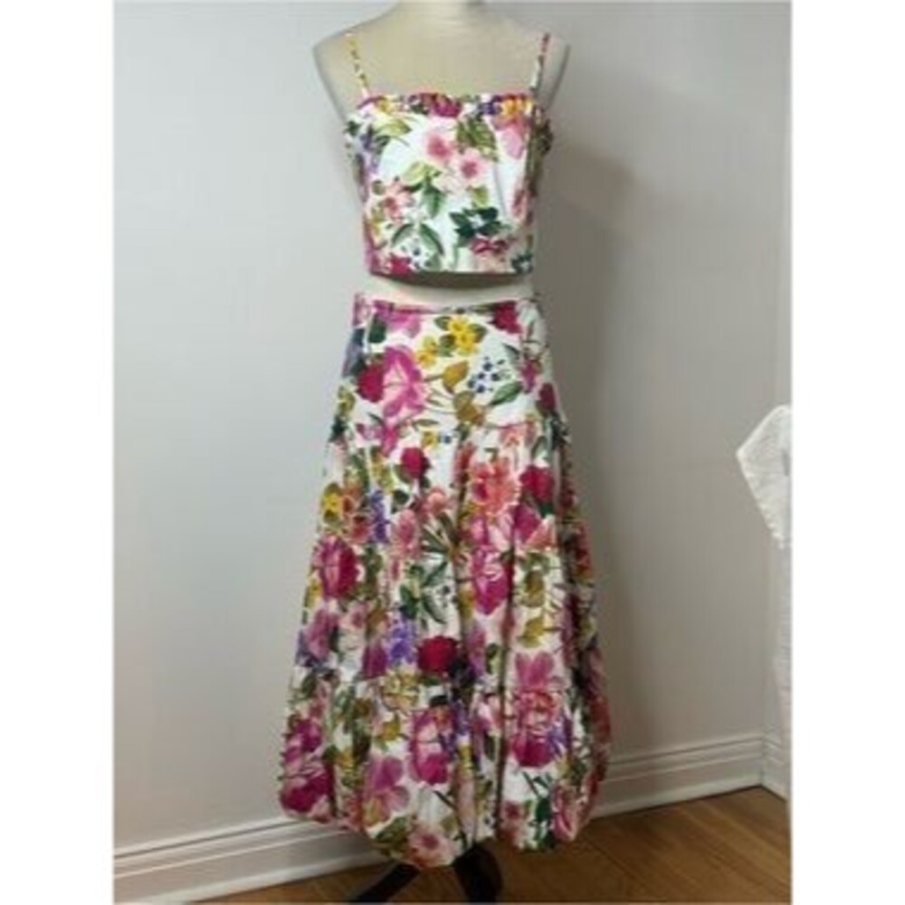 Floral 2-Piece Crop Top & Bubble Midi Skirt Dress Set Katia Rae NWOT SZ L